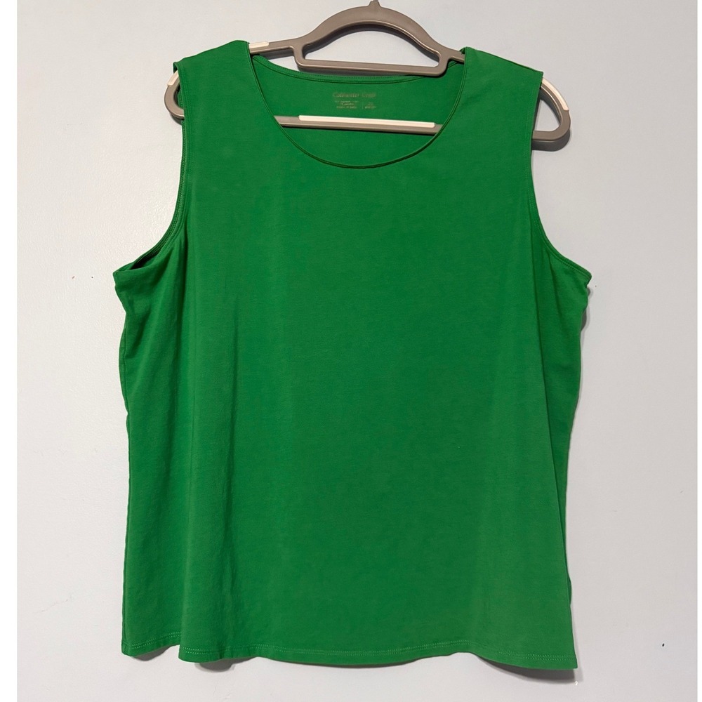 Coldwater Creek 2X 20/22W Green Supima Cotton Tank Top Sleeveless 2528